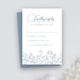 Wildblume Floral Elegant Dusty Blue Wedding RSVP Karte