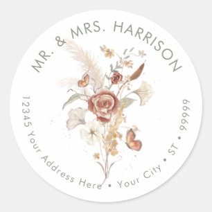 Wildblume Floral Fall Leaf BOHO Butterfly Hochzeit Runder Aufkleber