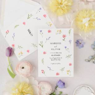 Wildblume Floral Foliage Wasserfarbenhochzeit Einladung