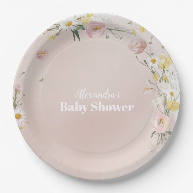 Wildblume Floral Frame Babydusche Pappteller (Vorderseite)