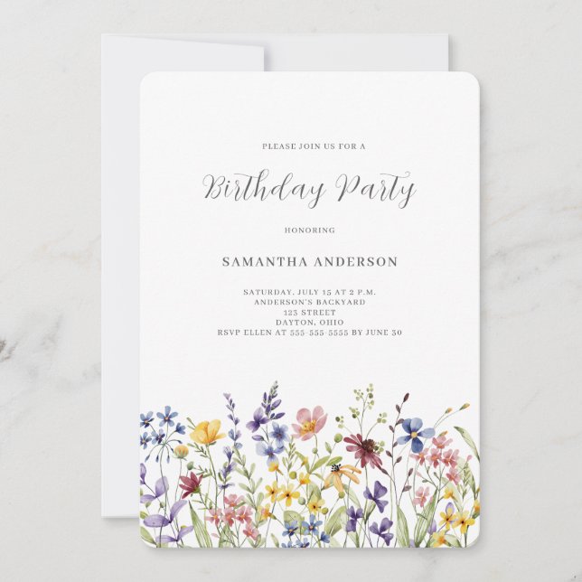 Wildblume Floral Geburtstag Einladung (Vorderseite)