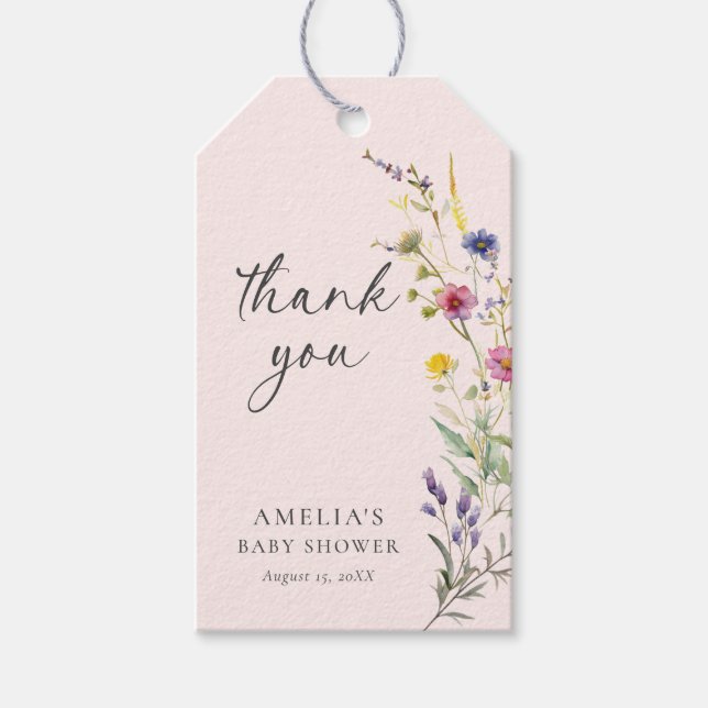 Wildblume Floral Girl Babydusche Danke Geschenkanhänger (Vorderseite)
