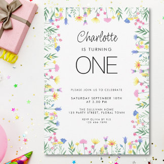 Wildblume Floral Girl's erster Geburtstag Einladung
