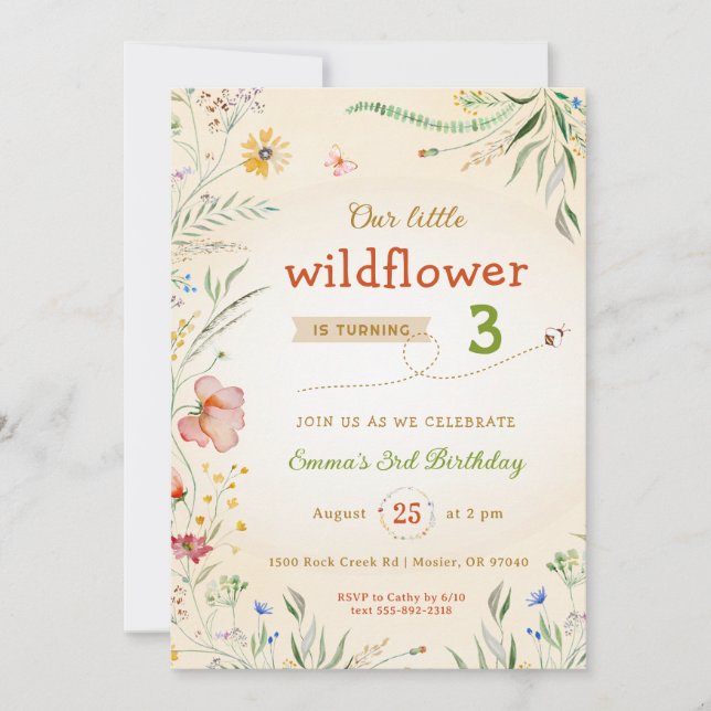 Wildblume Floral Girl's Kid Summer Birthday Party Einladung (Vorderseite)