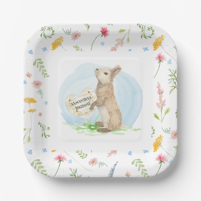 Wildblume Floral Peter Rabbit Herzfarbe Pappteller (Vorderseite)