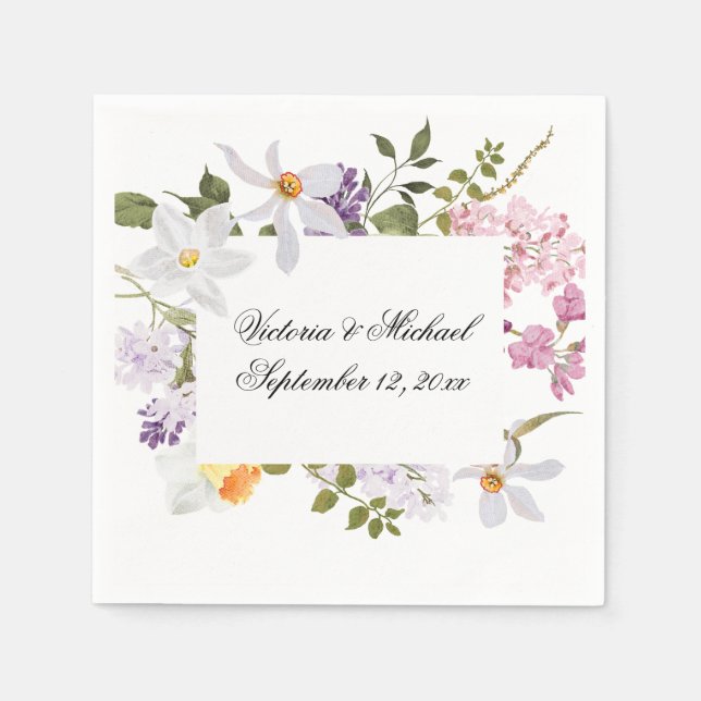 Wildblume Floral Wasserfarbe Napkins Serviette (Vorderseite)