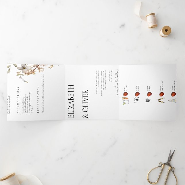 Wildblume Floral Wedding Dreifach Gefaltete Einladung (Innenseite)