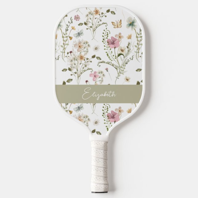 Wildblume floraler Personalisierter Name Pickleball Schläger (Vorderseite)