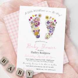 Wildblume Footprints Floral Baby Girl Dusche Einladung
