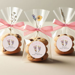 Wildblume Footprints Pink Baby Dusche Vielen Dank Runder Aufkleber