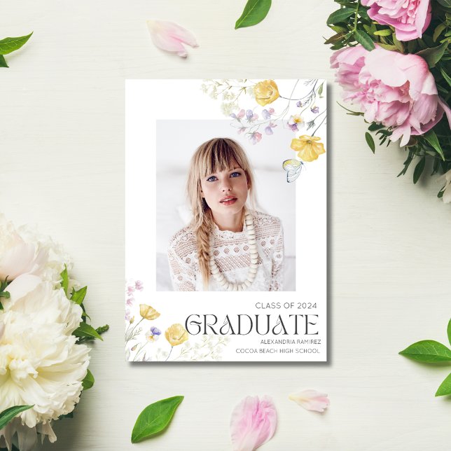 Wildblume Foto Girl High School Graduation Party Einladung (Wildflower Photo Girl High School Graduation Party Invitation)