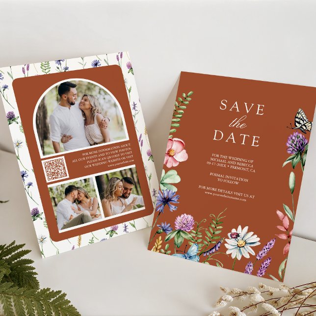 Wildblume Foto QR Code Terracotta Wedding Save The Date (Von Creator hochgeladen)
