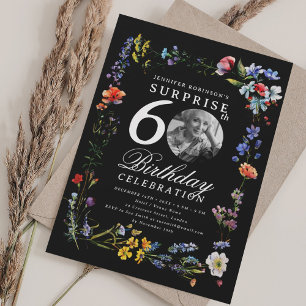 Wildblume Foto ÜBERRASCHEN 60. Geburtstag Schwarz Einladung