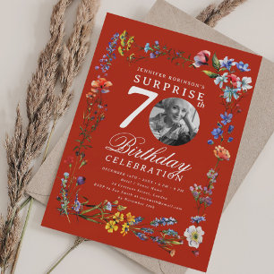 Wildblume Foto ÜBERRASCHEN 70. Geburtstag Rot Einladung