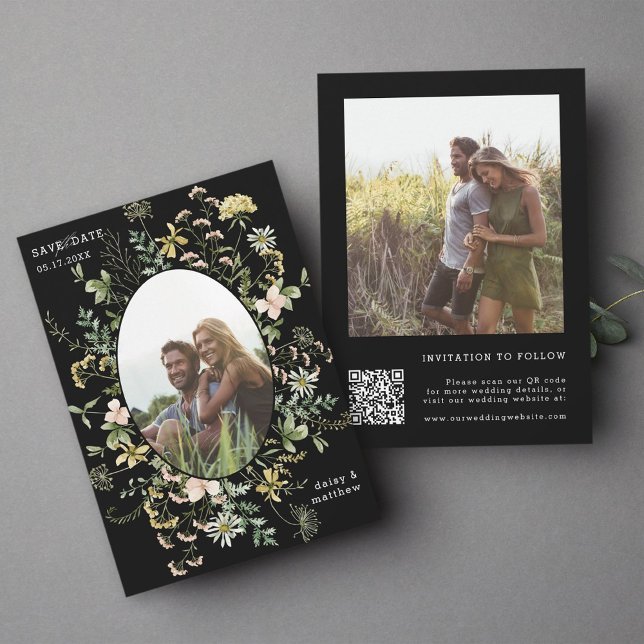Wildblume Frame 2 Foto Hochzeitskennzeichen QR Cod Save The Date (Von Creator hochgeladen)