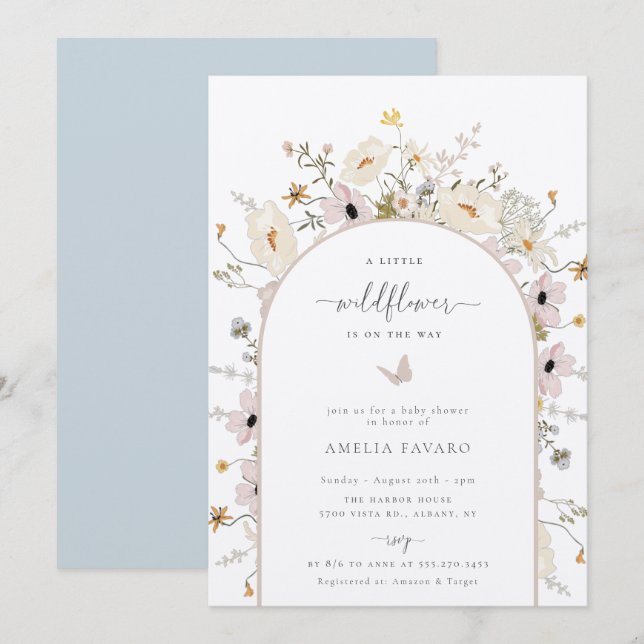 Wildblume Frame Baby Dusche Einladung (Vorne/Hinten)
