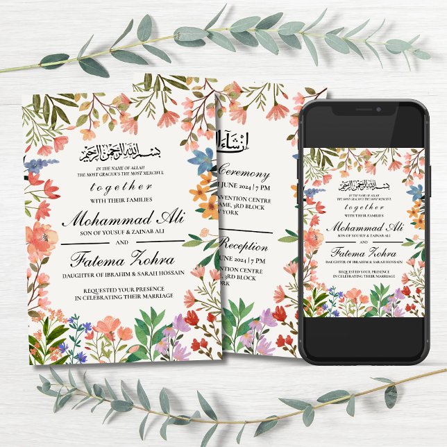 Wildblume Frame Muslim Wedding Nikah Walima Einladung (Von Creator hochgeladen)