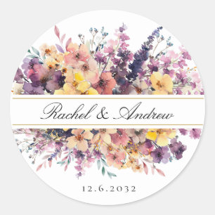 Wildblume, frisch, Handschrift, Hochzeit Runder Aufkleber