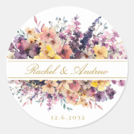 Wildblume, frisch, Handschrift, Hochzeit Runder Aufkleber
