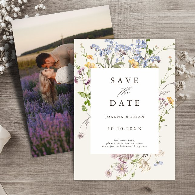 Wildblume Fruchtsaison Foto Save The Date (Colorful Spring Wildflower Meadow Garden Photo Save The Date card)