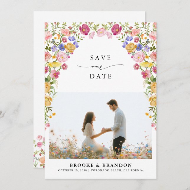 Wildblume Fruchtsaison Meadogarten Hochzeit I Save The Date (Vorne/Hinten)
