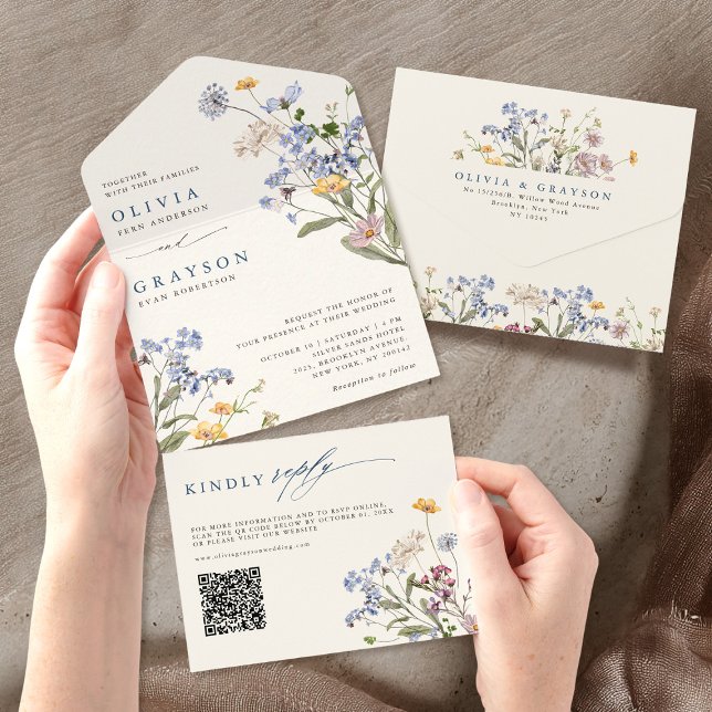 Wildblume Frühjahr All In One Einladung (Colorful Spring Wildflower Meadow Garden Wedding All In One Invitation)