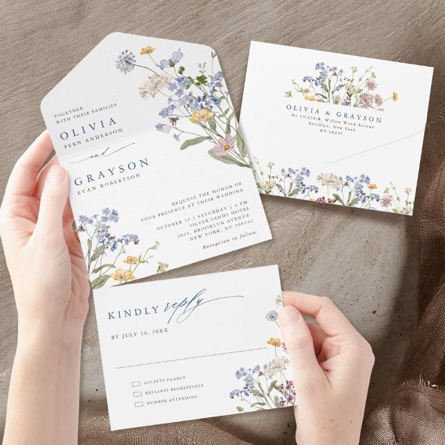 Wildblume Frühjahr All In One Einladung (Colorful Spring Wildflower Meadow Garden Wedding All In One Invitation)