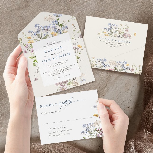 Wildblume Frühjahr All In One Einladung (Colorful Spring Wildflower Meadow Garden Wedding All In One Invitation)