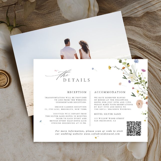 Wildblume Frühjahr Begleitkarte (Colorful Spring Wildflower Meadow Garden Wedding QR code Enclosure Card)