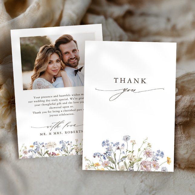Wildblume Frühjahr Dankeskarte (Colorful Spring Wildflower Meadow Garden photo Wedding Thank You Card)