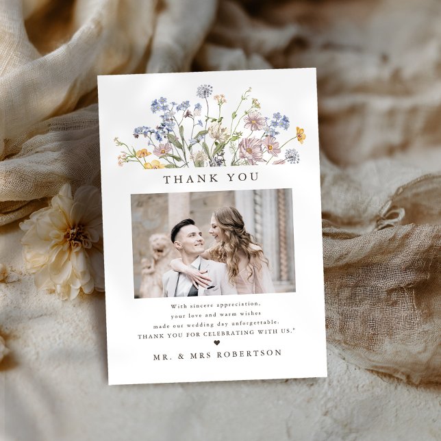 Wildblume Frühjahr Dankeskarte (Colorful Spring Wildflower Meadow Garden Wedding photo Thank You Card)