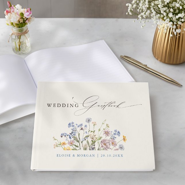 Wildblume Frühjahr Gästebuch (Colorful Spring Wildflower Meadow Garden Wedding Guest Book)