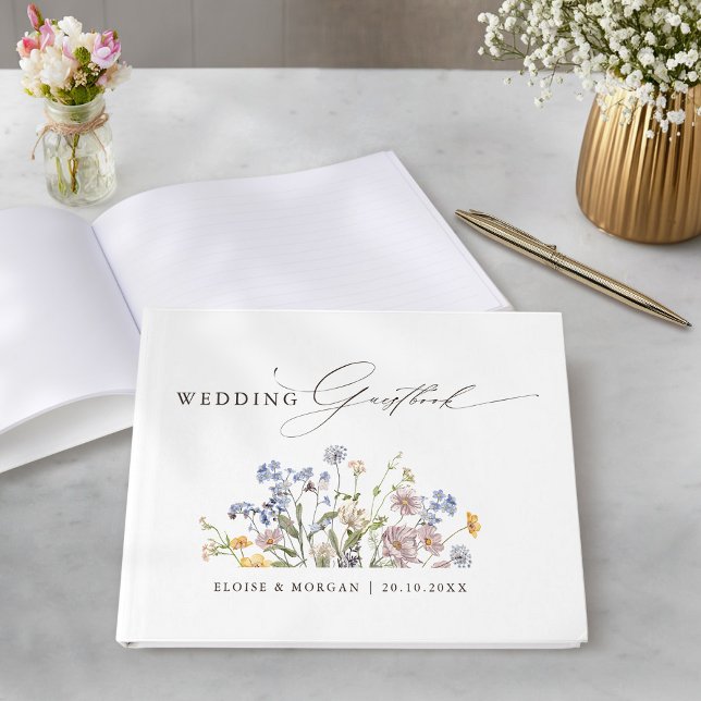 Wildblume Frühjahr Gästebuch (Colorful Spring Wildflower Meadow Garden Wedding Guest Book)