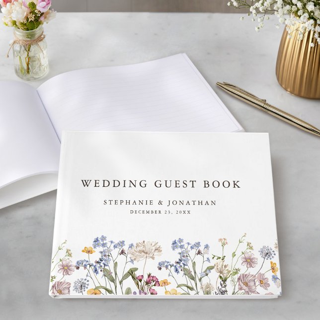 Wildblume Frühjahr Gästebuch (Colorful Spring Wildflower Meadow Garden Wedding Guest Book)