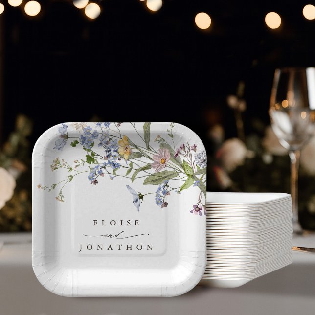 Wildblume Frühjahr Pappteller (Colorful Spring Wildflower Meadow Garden Wedding square shape Paper Plates)