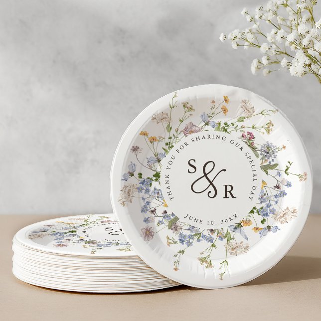 Wildblume Frühjahr Pappteller (Colorful Spring Wildflower Meadow Garden Wedding Paper Plates)