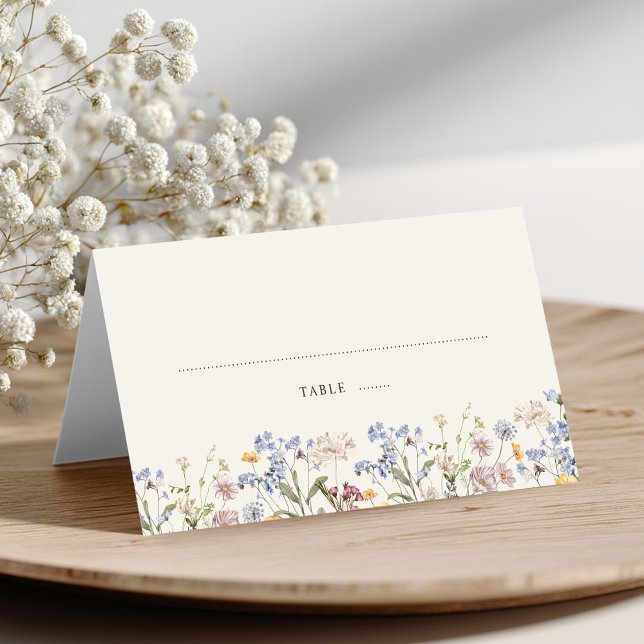 Wildblume Frühjahr Platzkarte (Colorful Spring Wildflower Meadow Garden Wedding Place Card)