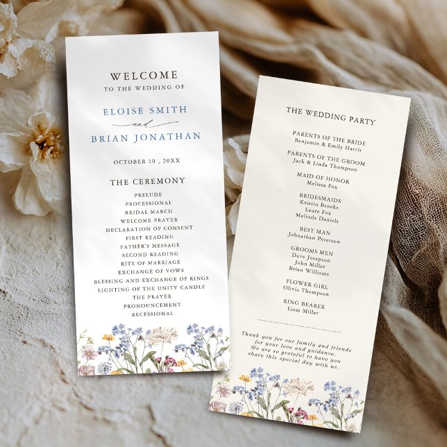 Wildblume Frühjahr Programm (Colorful Spring Wildflower Meadow Garden Wedding Program)