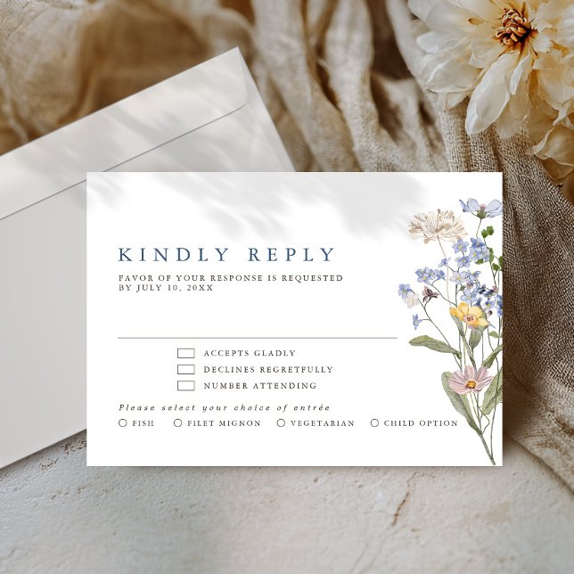 Wildblume Frühjahr RSVP Karte (Colorful Spring Wildflower Meadow Garden Wedding RSVP Card with meal options )