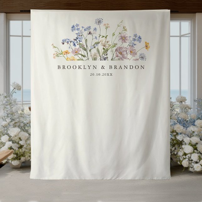 Wildblume Frühjahr Wandteppich (Colorful Spring Wildflower Meadow Garden Wedding Tapestry / backdrop)