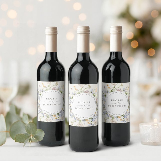 Wildblume Frühjahr Weinetikett (Colorful Spring Wildflower Meadow Garden Wedding Wine Label)