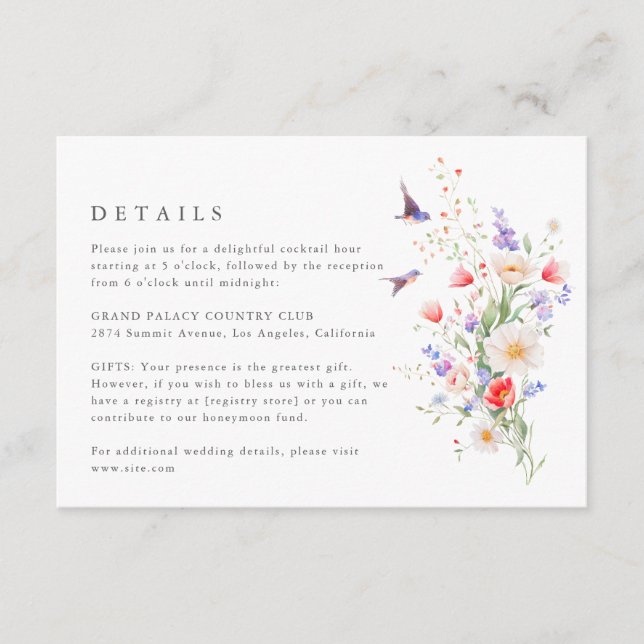 Wildblume Frühjahrsdetails Hochzeitskarte Begleitkarte (Vorderseite)