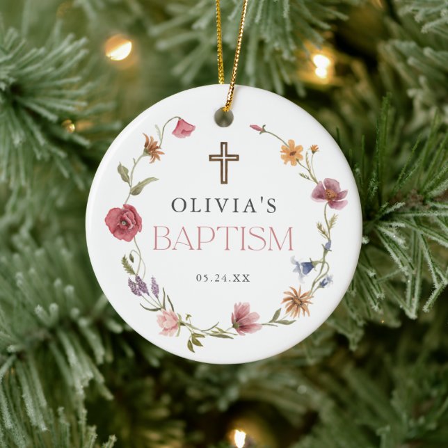 Wildblume Frühlingsflorale Girl-Taufe Keramik Ornament (Baum)