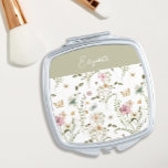 Wildblume für Personalisierte Blumen Taschenspiegel<br><div class="desc">Machen Sie diesen personalisierten Blumenspiegel zu Ihrem eigenen! Das schöne Design besteht aus Ihrem Namen, in einem modernen Skript-Schriftart, umgeben von Aquarell-Wildblumen in Rosa, Blau und Salbei Grün. Dieser Kompakt ist ideal, um Sie in der Handtasche, im Rucksack oder in der Tasche zu tragen, und ist das perfekte Geschenk für...</div>