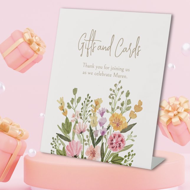 Wildblume für Wasserfarben Brautparty Sockelschild (Watercolor Wildflower Gifts & Cards Bridal Shower Pedestal Sign)