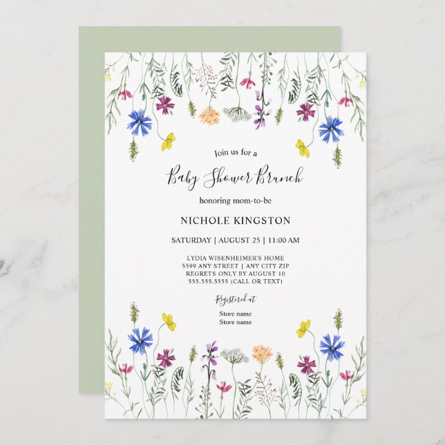 Wildblume Garden Baby Dusche Brunch Einladung (Vorne/Hinten)
