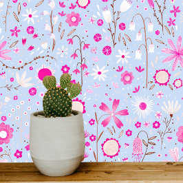 Wildblume Garden Blue Pink Floral Tapete