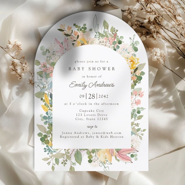 Wildblume Garden Charm | Einladung der Babydusche (Wildflower Garden Charm | Arch Baby Shower Invitation)