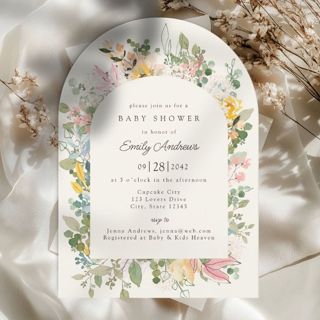 Wildblume Garden Charm | Einladung der Babydusche (Wildflower Garden Charm | Arch Baby Shower Invitation)
