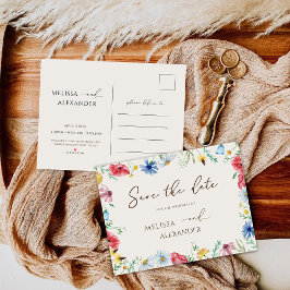 Wildblume Garden Floral Beige Save the Date Einladungspostkarte